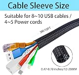 Josnown Cable Tidy Sleeve 3m Black 12-20mm Diameter Wire Management Tube for PC view 3