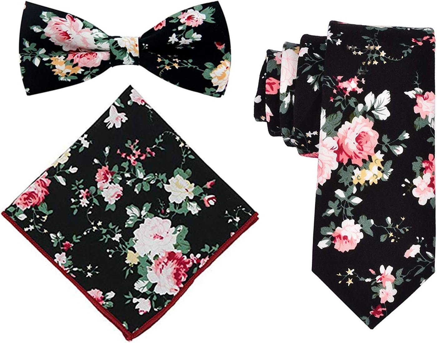 5 Pack Neckties Mens Tie Set Floral Skinny Narrow Wedding Party Cotton Neck Tie for Groom, Groomsmen