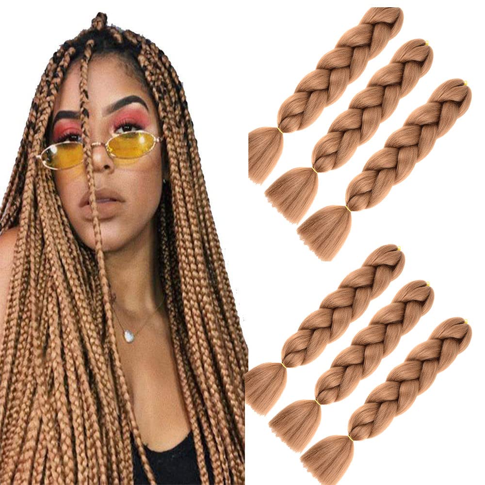 brown Braiding Hair Extensions 6packs Jumbo Braid extensions hair for Braiding 24" Afro Hair Extensions for Braiding Crochet Twist Braids Hair for Girl Women (Brown)