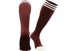 TCK Maroon Soccer Socks Kids Youth Girls Boys Womens Mens Athletic Sports Tube Socks, Prosport Striped (Maroon/White, Small)