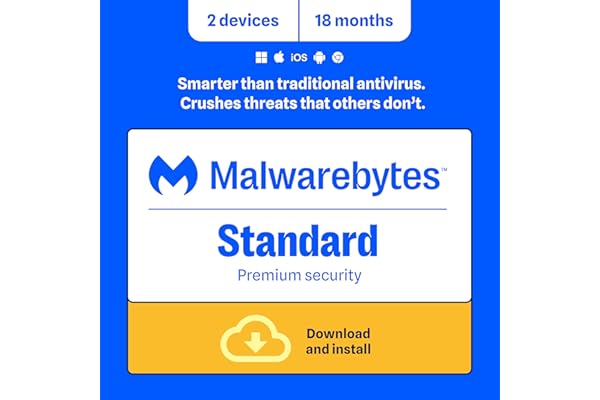 Malwarebytes Standard, Premium Security| Amazon Exclusive | 18 Months, 2 Devices | Windows, Mac OS, Android, Apple iOS, Chrome [Online Code]