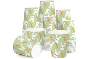 WRAPAHOLIC 9oz Easter Paper Cups - 50 Pack Carrot Bunny Design Disposable Cup, Coffee Cup, Hot/Cold Beverage Drinking Cups fo