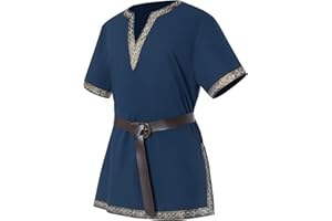 Spooktacular Creations Halloween Renaissance Medieval Costume, Men Knight Tunic T Shirt with Belt, Viking Warrior Tops