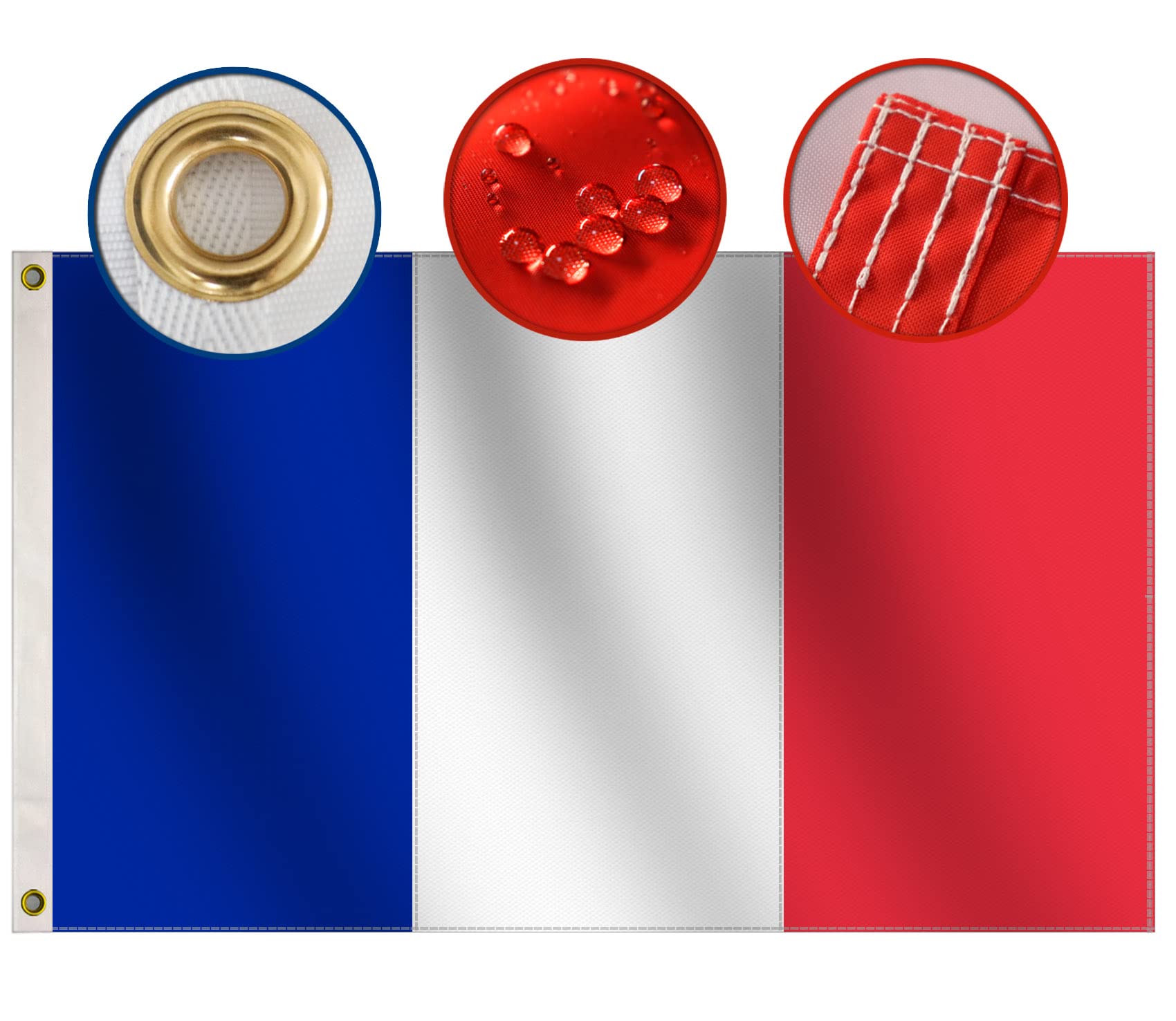 Omnisexual Outdoor Heavy Duty France Flag 150x90 cm Premium Quality Durable 210D Oxford Nylon Quadruple Stitched Fly Ends Brass Grommets Waterproof Double Stitching 3x5Ft French Flag Drapeau Français — image 1