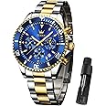 OLEVS Men Watch,Big Dial Watches for Men Stainless Steel Watch with Day Waterproof Analog Quartz Watches for Man Classic Business Wristwatch Luxury Luminous Round for Men Rotatable Bezel Watch
