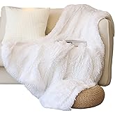 Tuddrom Decorative Extra Soft Faux Fur Throw Blanket 50" x 60",Solid Reversible Fuzzy Long Hair Shaggy Blanket,Fluffy Cozy Plush Fleece Comfy Microfiber Fur Blanket for Couch Sofa Bed,Pure White