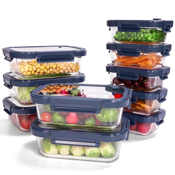 BOROHOUSE 10-PACK GLASS FOOD STORAGE CONTAINERS WITH TEMPERED...