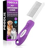 Poodle Pet Detangling Pet Comb with Long &amp; Short Stainless Steel Teeth for Removing Matted Fur, Knots &amp; Tangles &ndash; Detangler Tool Accessories for Safe &amp; Gentle DIY Dog &amp; Cat Grooming