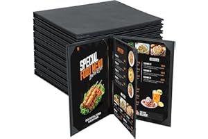NATGAI Menu Covers 8.5" x 11", 10 Packs PU Leather Menu Holders, Waterproof Double View Restaurant Menu Covers, Fit for Restaurant Bar Cafe Hotel (4 View, 8.5"×11")