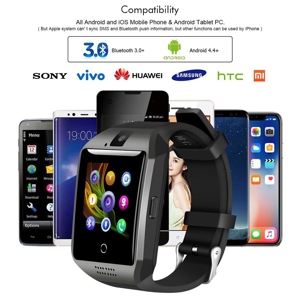 Bluetooth Smart Watch,gearlifee Android IOS Curved-Screen Smartwatch Smartphone Fitness Tracker Watch for Men,with Camera,SIM TF Card Slot,Pedometer,Sleep Monitor for iPhone,Sumsang,Huawei,Sony,LG,Google,HTC,Xiaomi(Black)