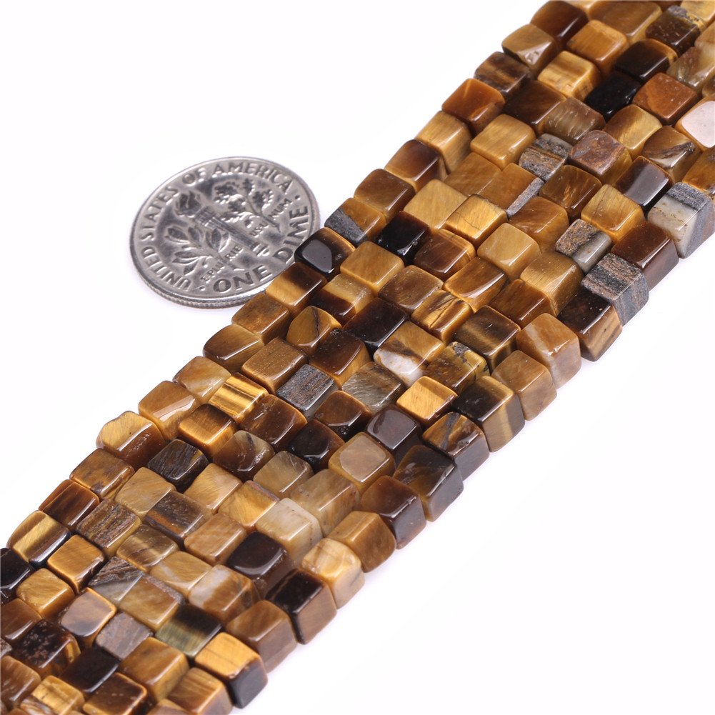 SHGbeads 4mm Tiger Eye Semi Precious Gemstone Square Loose Beads for Jewellery Making DIY Handmade Craft Supplies 15"