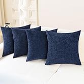 CaliTime Throw Pillow Covers Decorative 18 X 18 Inches Pack of 4 Cozy Chenille Cushion Cases for Couch Sofa Bed Living Room Home Navy Blue