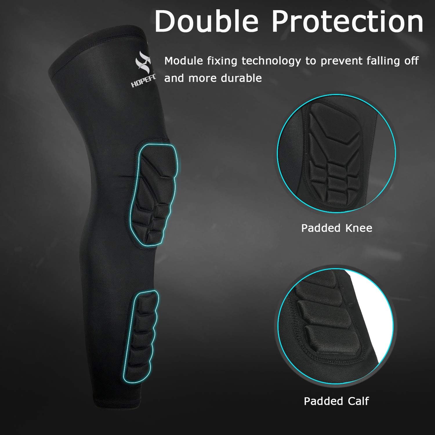 HOPEFORTH Knee Calf Padded 2 Pack Compression Leg Sleeve Thigh Sports Protective Gear Shin Brace Support for Football Basketball Volleyball Soccer Baseball Tennis Youth Kids Adult : Health & Personal Care