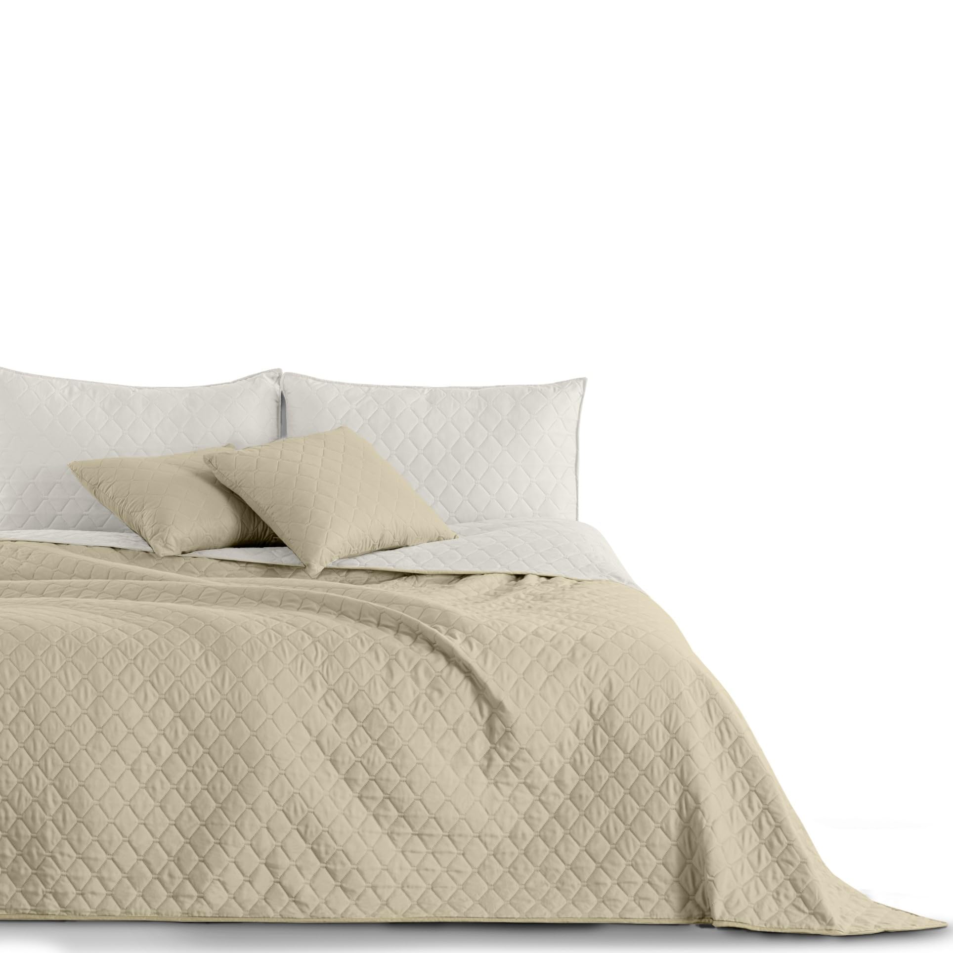 DecoKing Bedspread Slipcover Cover Reversible 170 x 210 cm Beige White Quilted Ultrasonic Lightweight Microfibre Axel