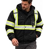 Hi Vis Jackets Men Reflective Safety Bomber Jackets Construction, Black S | ANSI/ISEA 107-2020 Type R Class 3 Compliant, Waterproof Hi Vis Winter Coat &amp; Construction Workwear for Outdoor Works