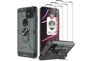 GAMEMIUZ Case for TCL Revvl 4 Plus, T-Mobile Revvl 4 Plus Case with [3X Tempered Glass Screen Protector], Built-in Ring Kickstand and Magnetic Car Mount Shockproof Dropproof Armor Rugged Case - Dark Green