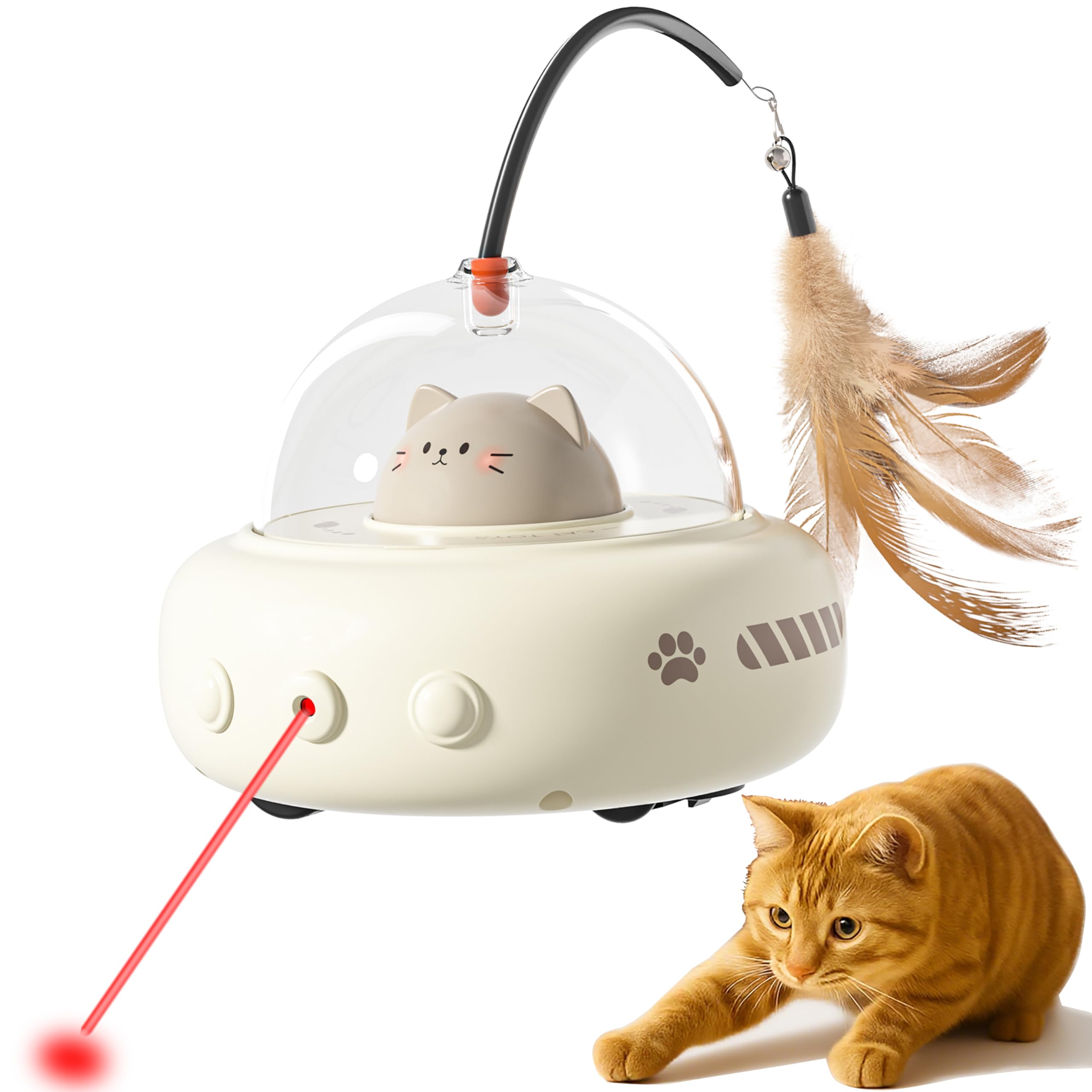 Photo 1 of hooroor 2-in-1 UFO Laser Cat Toy – Automatic Motion with Feather, Rechargeable Smart Sensor Interactive Toy for Indoor Cats & Dogs, Fun Exercise & Play, Perfect Pet Gift