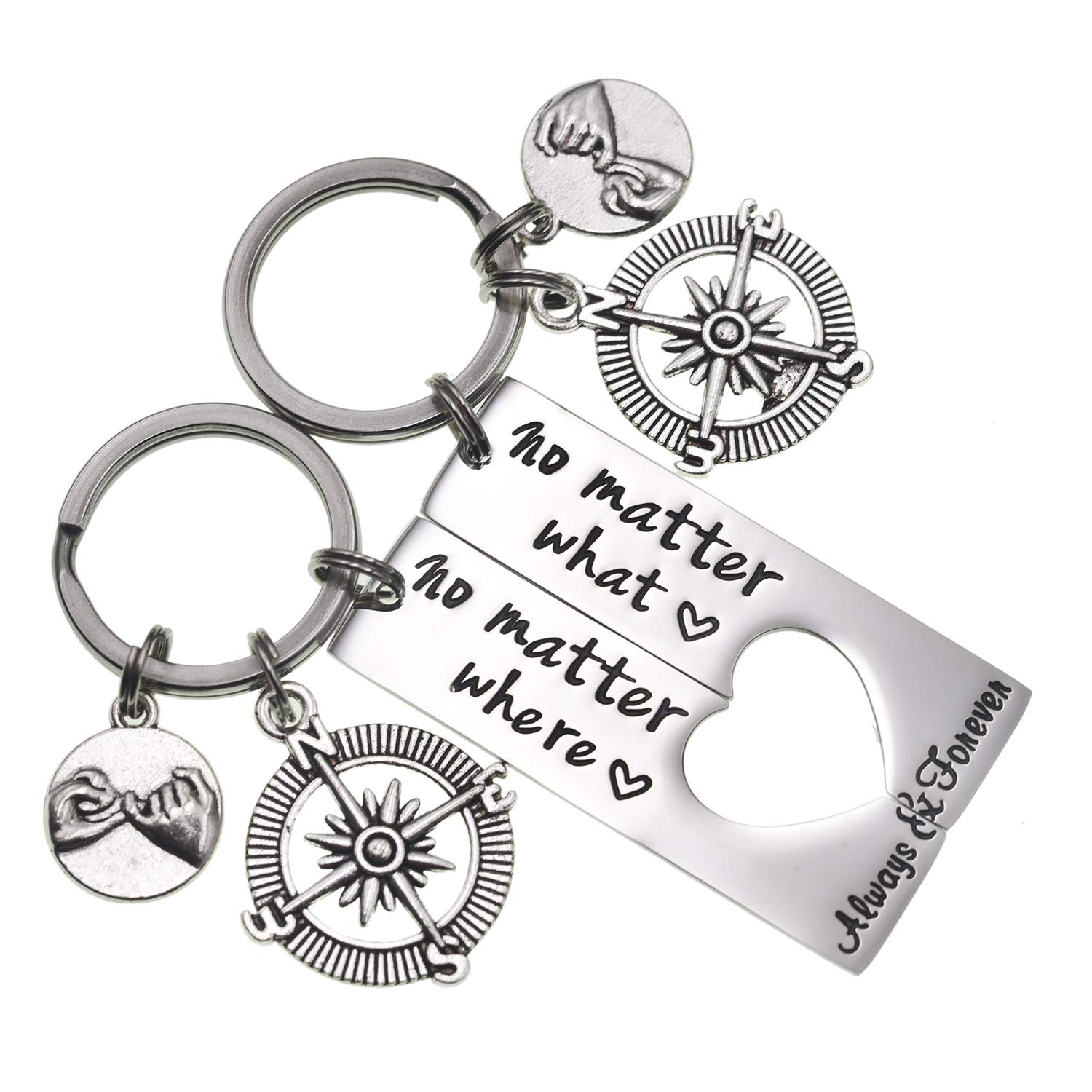 LParkin No Matter What No Matter Where Keyring Best Friend Long Distance Friendship Relationship Gift Polished Finish Set of 2