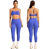 ABOCIW Workout Sets for Women 2 Piece Seamless Strappy Sports Bra Crossover Waist Leggings Gym Sets Active Wear