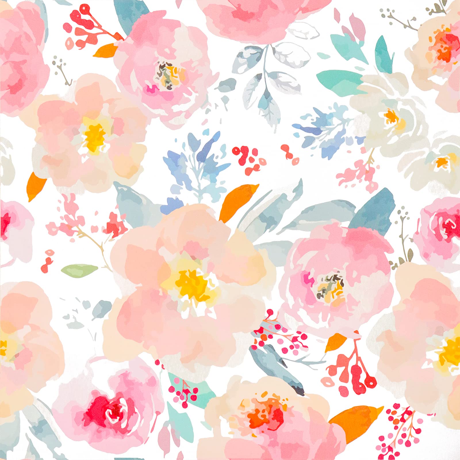 VEELIKE Watercolor Pink Floral Wallpaper Peony Flower Wallpaper Botanical Wall Art Deco Leaf Contact Paper Peel and Stick Girls Bedroom Furniture Stickers Patterned Sticky Back Plastic 44.5cm x 300cm
