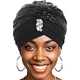 Bohend Rhinestone Turban Hat for Women Sequin Stretch Headwarp Pre Tied Head Cover Bonnet Muslim Crysta Pleated Headscarf Hat