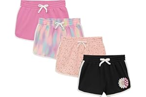 BTween Girls 4-Piece Active Performance Dolphin Shorts with Faux Drawstring, Sports Running Shorts for Kids