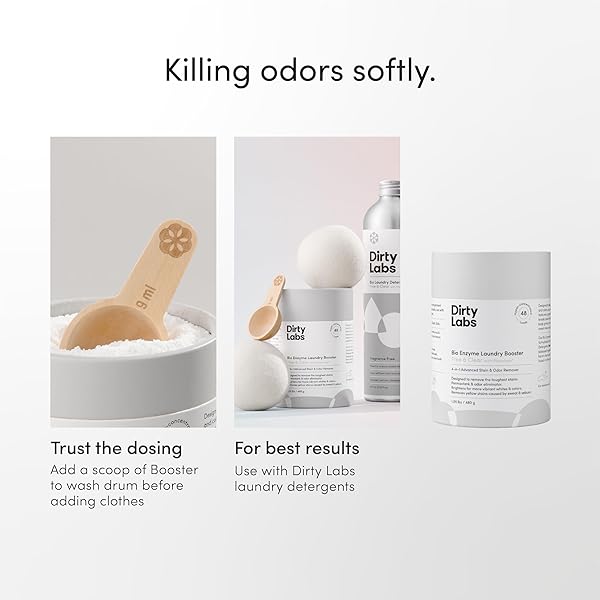 DIRTY LABS | SCENT FREE | BIO ENZYME LAUNDRY BOOSTER | 48 LOADS (1 LB) | HYPER CONCENTRATED | HIGH EFFICIENCY & STANDARD MACHINE WASHER | NONTOXIC, BIODEGRADABLE | STAIN & ODOR REMOVAL ENZYME BOOSTER
