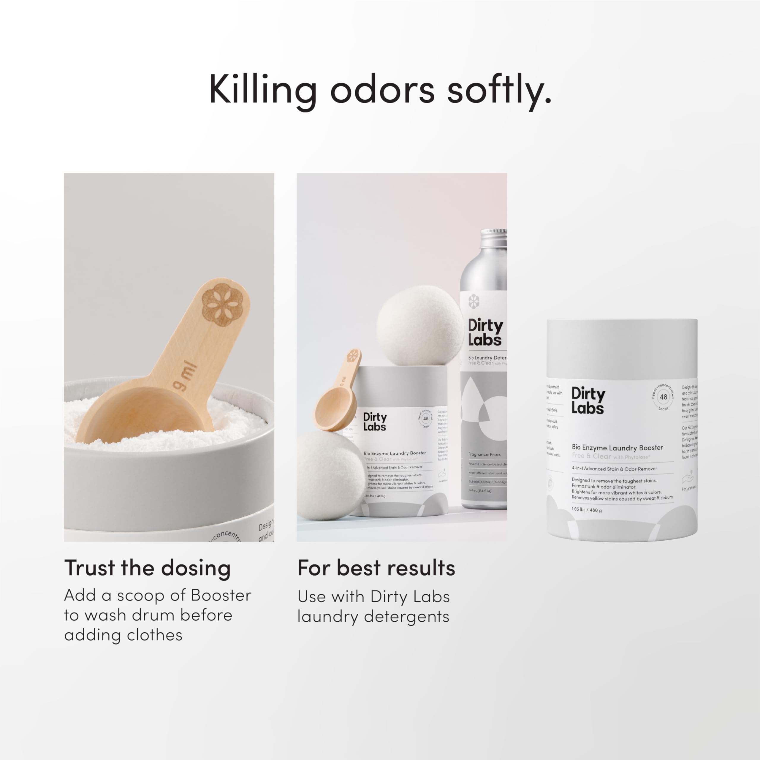 Dirty Labs | Scent Free | Bio Enzyme Laundry Booster | 48 Loads (1 lb) | Hyper Concentrated | High Efficiency & Standard Machine Washer | Nontoxic, Biodegradable | Stain & Odor Removal Enzyme Booster