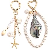 HONYJOOM Beach Ocean Keychain Cute Liquid Floating Keychains Starfish Pearl Seashell Bag Purse Backpack Charms (2PCS)