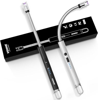 VEHHE Candle Lighter 2 Pack Rechargeable with LED Display 360° Neck Black Silver