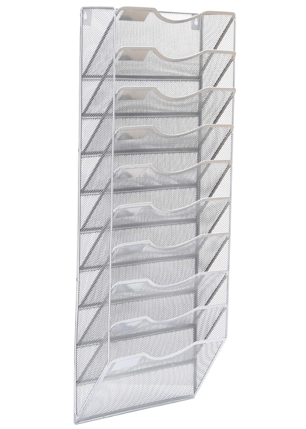 easypag wall file holder organizer office hanging metal magazine rack 10 tier,silver