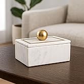 Keepsake Box with Lid – Marble Stone with Gold Accents, Elegant Storage for Jewelry, Accessories or Tabletop Styling – Modern