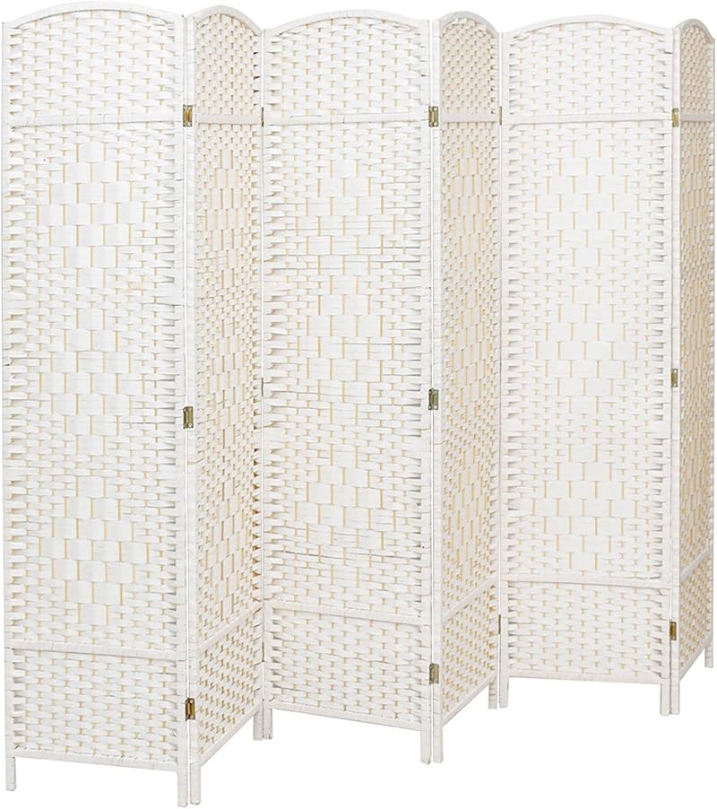 INMOZATA Handwoven Wicker Room Divider 6 Panel Foldable Privacy Screen White