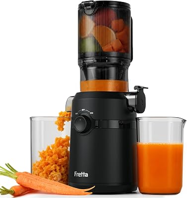 Extrator de sumos e legumes, abertura de 108mm e capacidade de 1L, liquidificadora de prensagem a frio para legumes de fruta integrais, máquina de espremedor lento de 200W, fácil montagem e limpeza, sem BPA (preto)