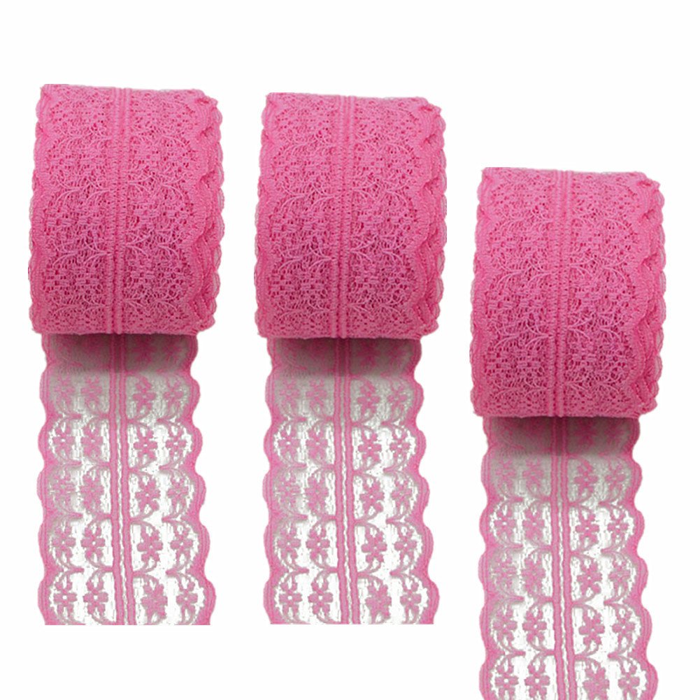 3 Rolls 10 Meters Floral Lace Ribbon Lace Trim Webbing Fabric for DIY Jewelry Making Craft Wedding Accessories Gift Wrapping(Rose Red)