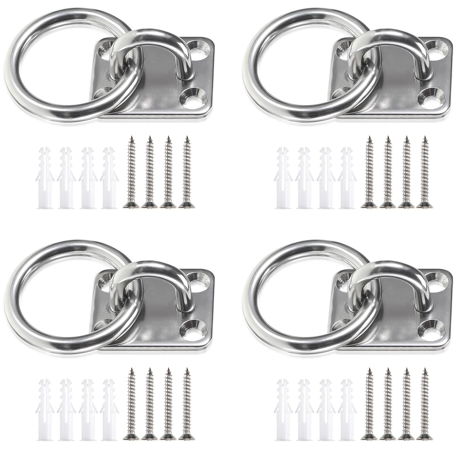 4Pcs Tie Ring on Plate, 30mm x 35mm Hanging Chain Ring, Animal Tether Horse Hay Net Tack Tie up Stable Ring Hook, Tie Rings for Horses with Plugs and Screws, Hay Ring for Horses