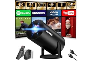 NONETE [2026 Upgraded] Mini Projector Support 4K 1080P FHD Auto Keystone 270° Rotatable with WiFi 6 and Bluetooth 5.2 Projector Portable Compatibile with HDMI/TV Stick/Memory Stick/Laptop,Black