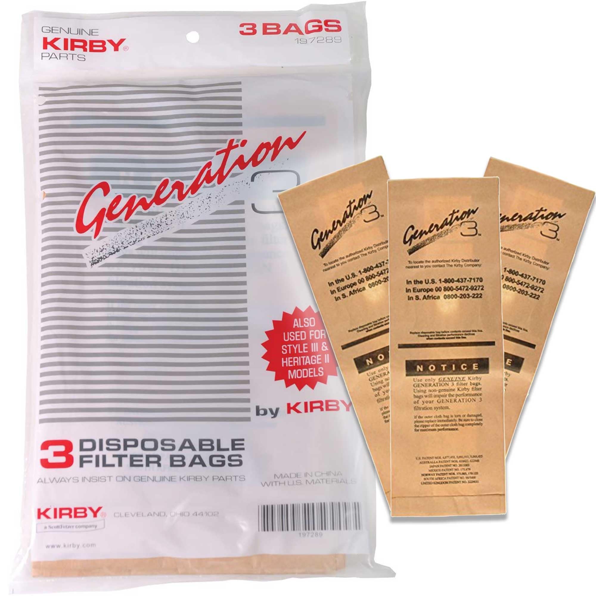 Kirby Generation 3 G3 197289 Disposable Brown Filter Bags 3 Pack