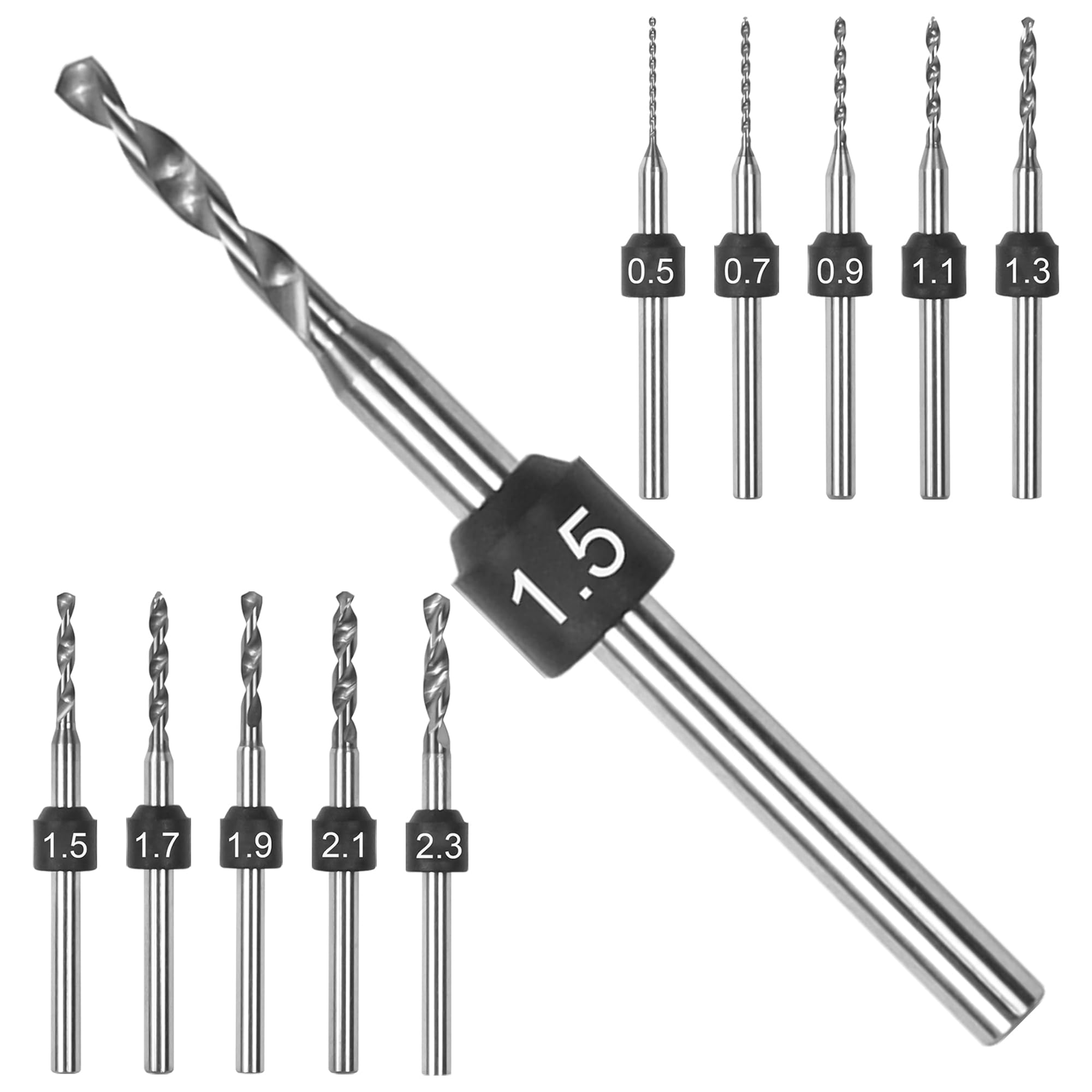 ARROWMAX PCB Drill Bit Set, Size Marked, 0.5mm-2.3mm, 2.35mm Shank, Tungsten Carbide Micro Drill Bits Set, Hole Drilling Tool for DIY, Jewelry, Amber, Beads, PCB Circuit Board, Plastic, Wood (Set B)