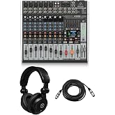 Behringer XENYX X1222USB Premium 12-Input 2/2-Bus Mixer, Bundle With Turnstile Audio Headphones, XLR M to F Cable 25'