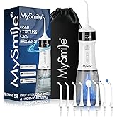 MySmile LP221 Cordless Water Flossers for Teeth with UVC Light Sanitizer and OLED Display, 335ML 4 Modes Water Teeth Cleaner Picks for Teeth Cleaning and Water Flossing (Pearl White)