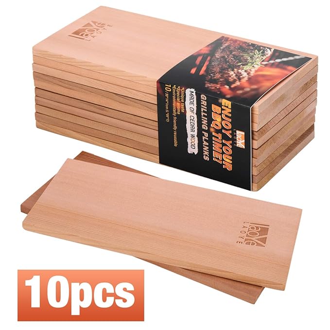 LAOYE 10 Stück Grillbrett Zedernholz XXL Räucherbretter Zum Grillen, (30 x 14 x 1 cm) Grillplanken aus 100% originalem kanadi