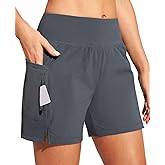 Ewedoos Womens Swim Shorts High Waisted Board Shorts for Women Stretchy 5" Swim Beach Short with Pockets Swimwear Liner