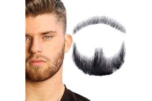 INFTOYCO Fake Beard Realistic Mustache Full Hand Tied Goatee Facial Hair Adults Men Lace Invisible False Beards for Halloween Dressing Entertainment Drama Party Movie Makeup (Black)