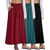 Velvelhall 3 Pack Women's Maxi Long Skirts, Ankle Length a Line Elastic High Waist Flowy Boho Casual Skirt with Pockets