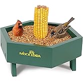 MIXXIDEA Ground Bird Feeder for Outdoors, Wooden Mesh Seed Tray for Bird Feeders, Great Attracting Garden Yard Decoration for Wild Birds Squirrels Chicken Dove, Green