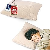 Pro Goleem Toddler Pillow with 100% Muslin Cotton Pillowcase – 13x18 Ultra Soft, Breathable & Machine Washable Kids Pillow for Sleeping, Travel, Daycare & Preschool Nap (Beige, Ages 2+)