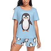 Sinestour Women Pajama Sets 2 Piece Pj Sets Soft Lounge Set Short Sleeve Sleepwear Top and Sleep Shorts S-XXL