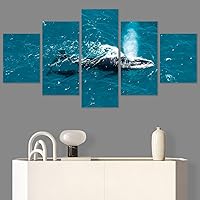 SIGNWIN 5 Panel Canvas Wall Art Modern Art Dolphin Expressive Marine Life Multicolor Nautical Photography Whale for Home Decorations Ready to Hang - 60