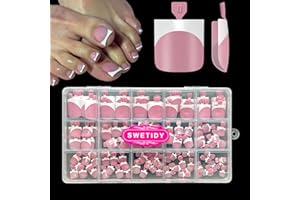 SWETIDY Toe Nail Press Ons, French Tips Toe Press On Nails, 150pcs Square Pre-Designed Soft Gel Thick False Toenail Extension, Berry Pink Full Cover Acrylic for DIY 15 Sizes